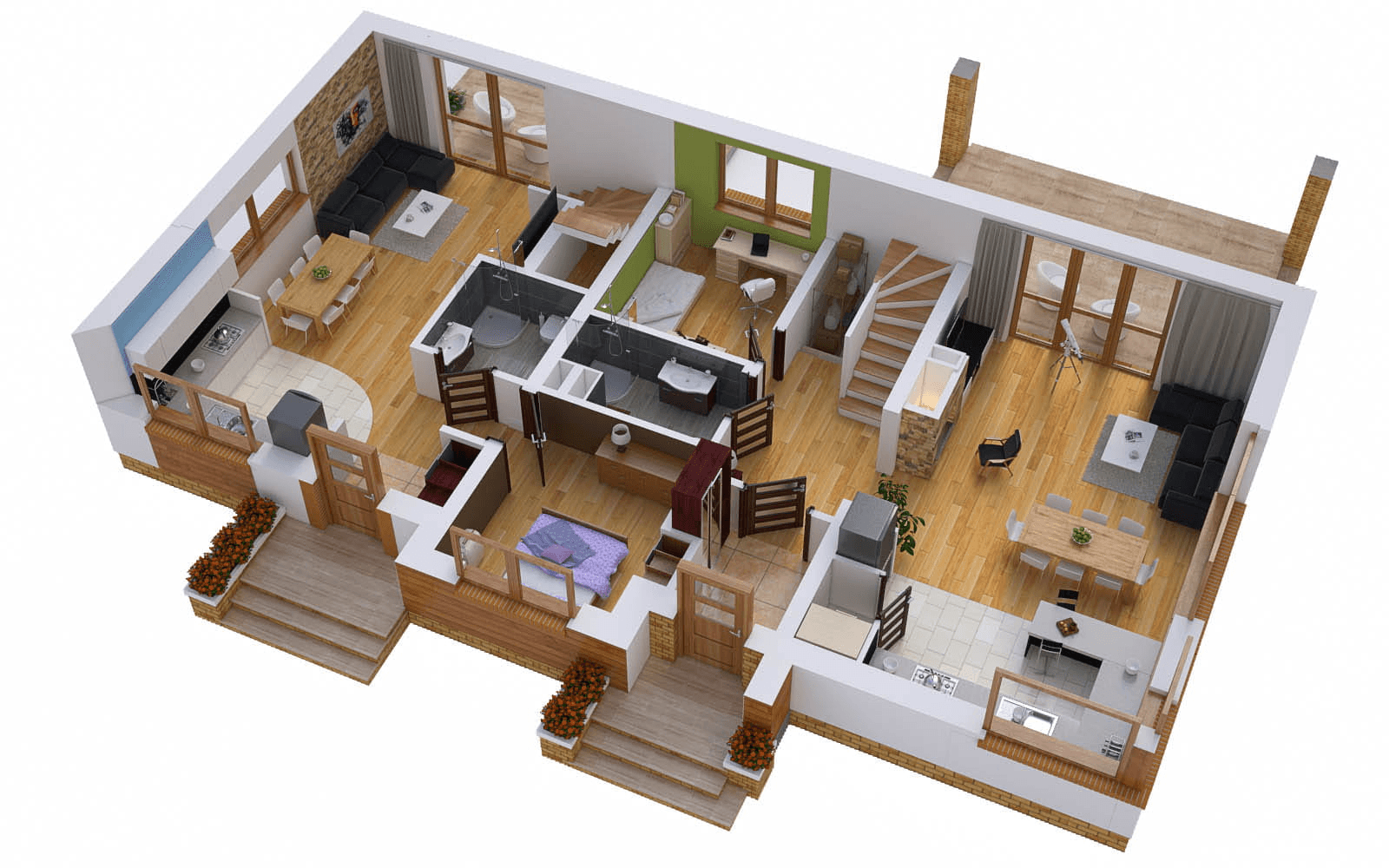 Wizualizacja domu BS-07 wariant 3 dwulokalowy