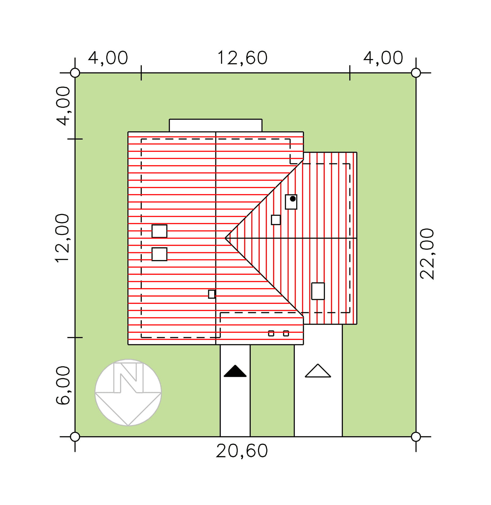 Rzut usytuowania domu dwulokalowego BS-10 na działce