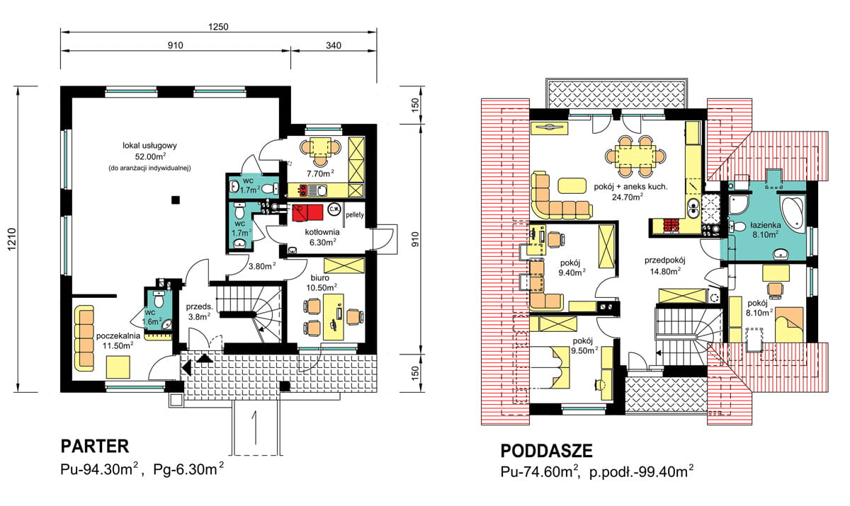 Rzuty parter/poddasze domu BS-10 wariant z lokalem