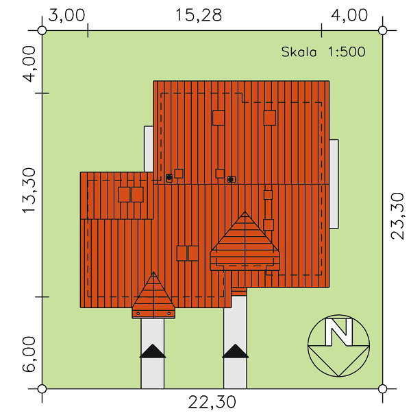 Rzut usytuowania domu dwulokalowego BS-11 na działce