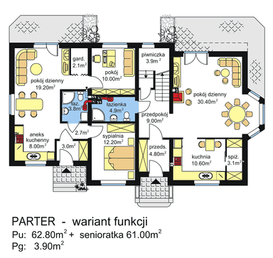 Rzut parteru domu dwulokalowego BS-12 z wariantem funkcji