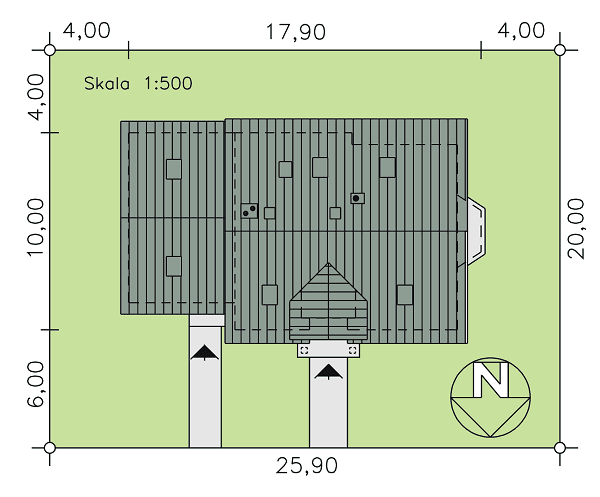 Rzut usytuowania domu dwulokalowego BS-12 na działce