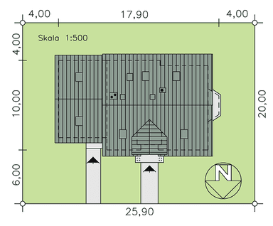 Rzut usytuowania domu dwulokalowego BS-12 na działce
