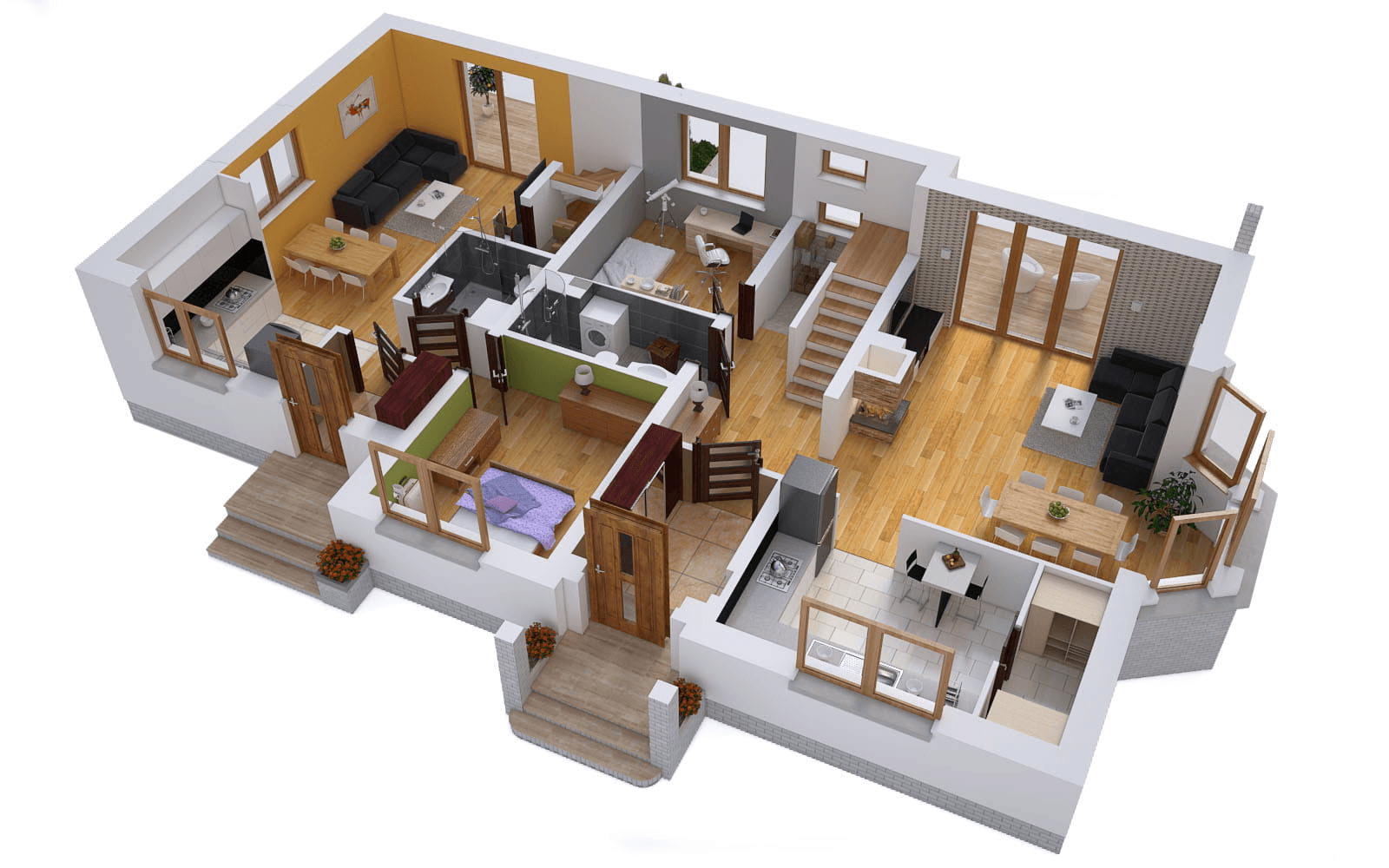 Wizualizacja domu BS-12 wariant 1 dwulokalowy