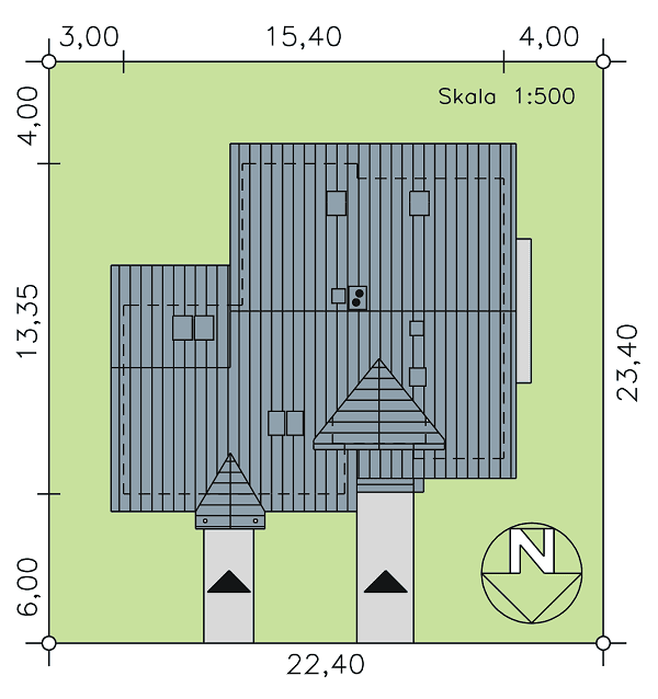 Rzut usytuowania domu dwulokalowego BS-14 na działce