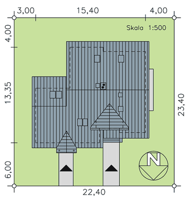 Rzut usytuowania domu dwulokalowego BS-14 na działce