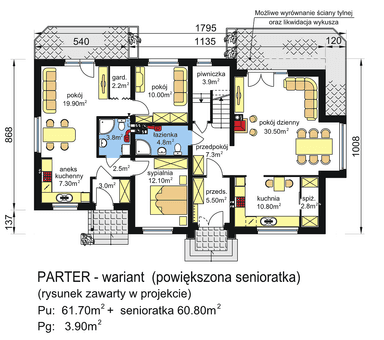 Parter w projekcie domu BS-15 wariant powiększony