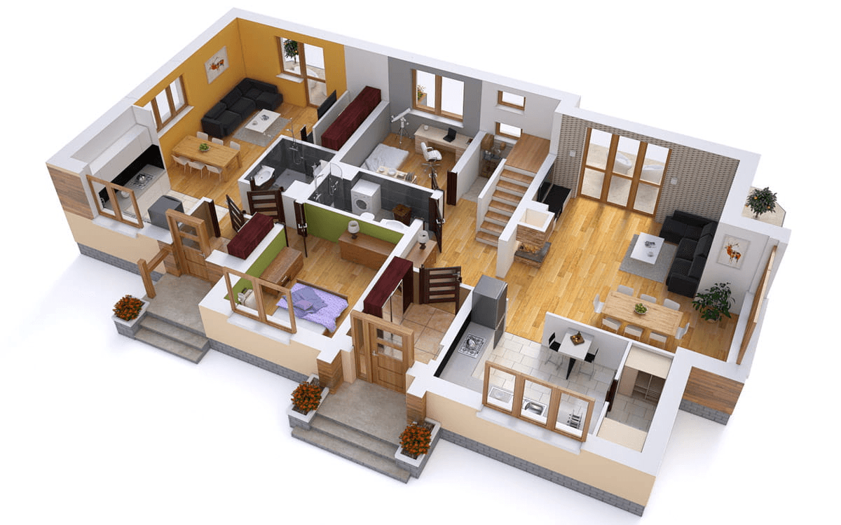 Wizualizacja rzutu parteru w projekcie dwurodzinnym BS-15