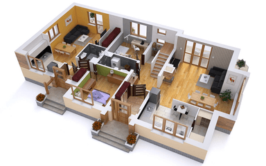 Wizualizacja rzutu parteru w projekcie dwurodzinnym BS-15