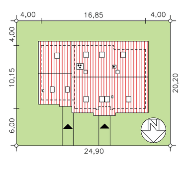 Rzut usytuowania domu dwulokalowego BS-15 wariant na działce