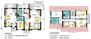 Rzuty parter/poddasze domu dwulokalowego BS-15 wariant