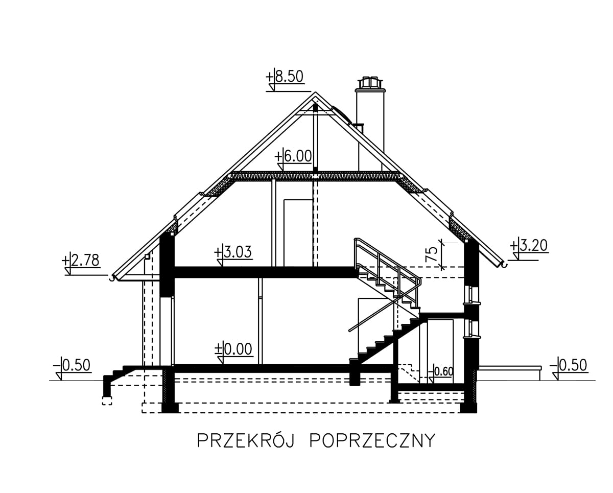Przekrój domu dwulokalowego BS-15 wariant