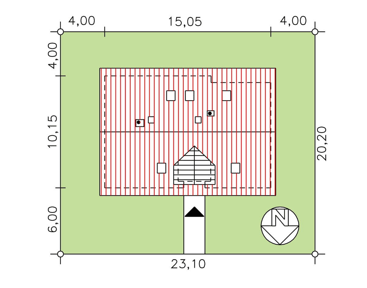 Rzut usytuowania domu BS-16 dwulokalowego na działce
