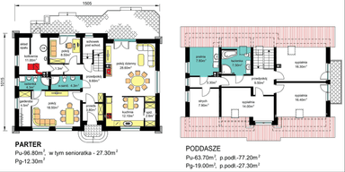 Rzuty parter/poddasze domu BS-16 dwulokalowego z wariantem na paliwo stałe