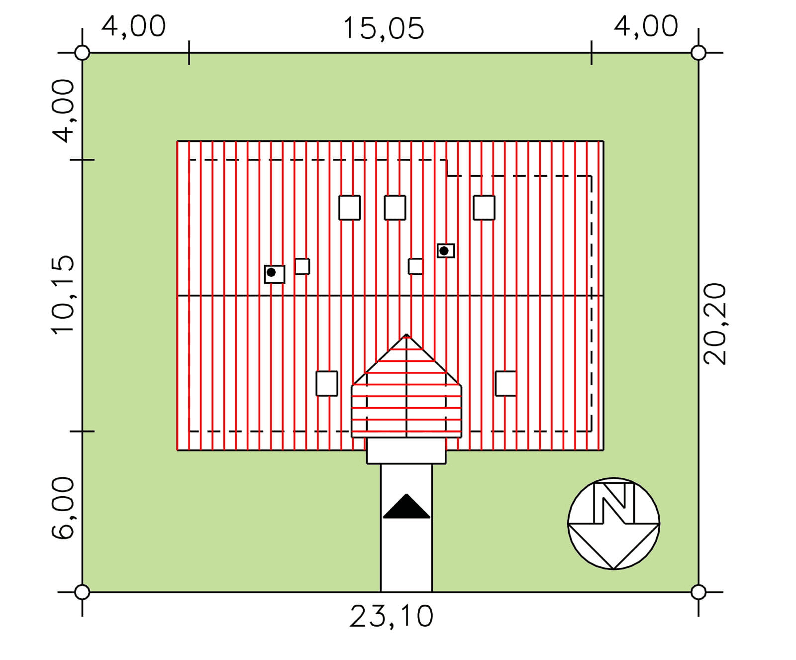 Usytuowanie domu BS-16 wariant 1 dwulokalowy na działce