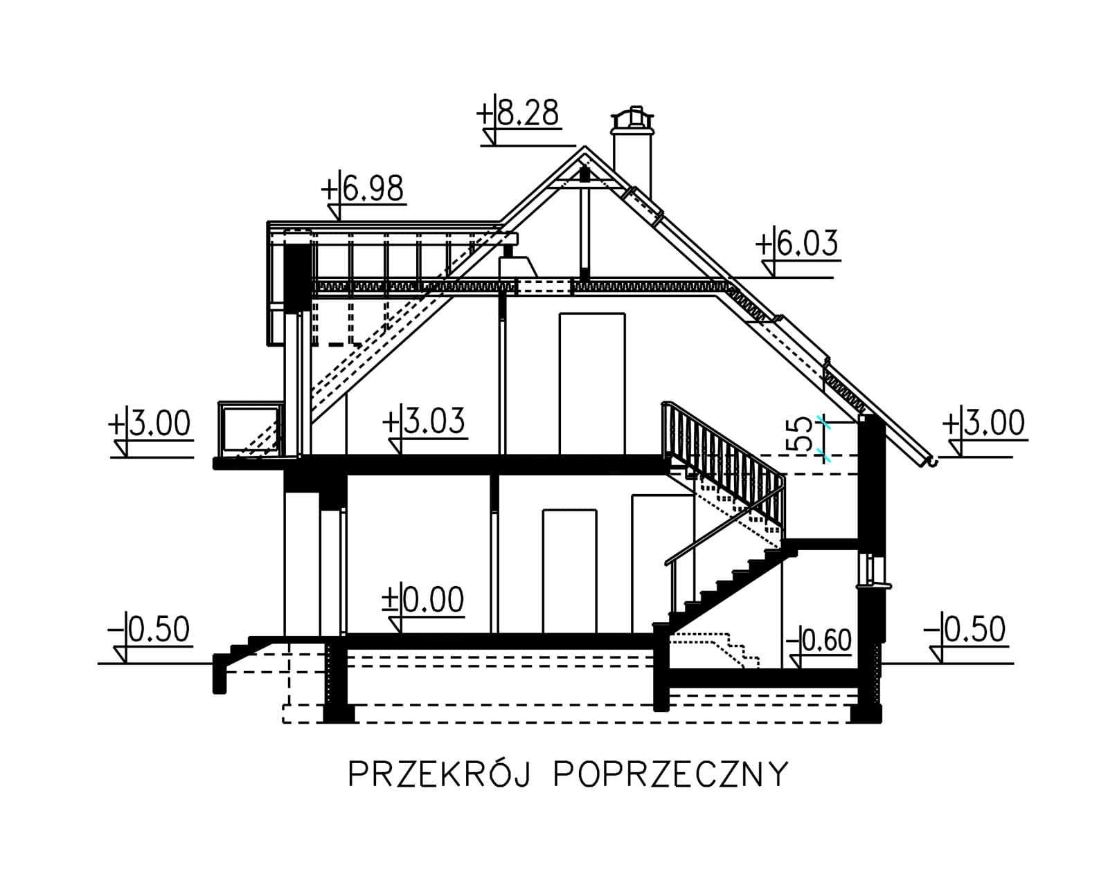 Przekrój domu BS-16 wariant 1 dwulokalowy