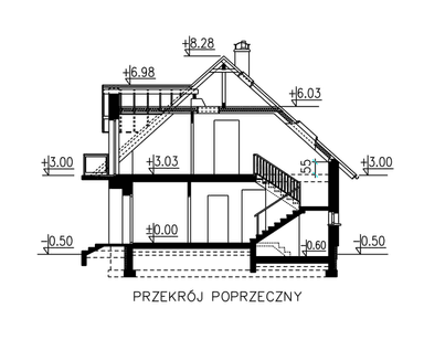 Przekrój domu BS-16 wariant 1 dwulokalowy