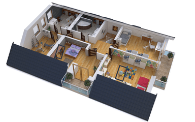 Wizualizacja domu BS-16 wariant 1 dwulokalowy