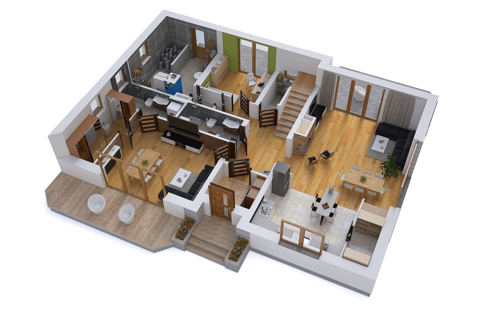 Wizualizacja domu BS-16 wariant 1 dwulokalowy