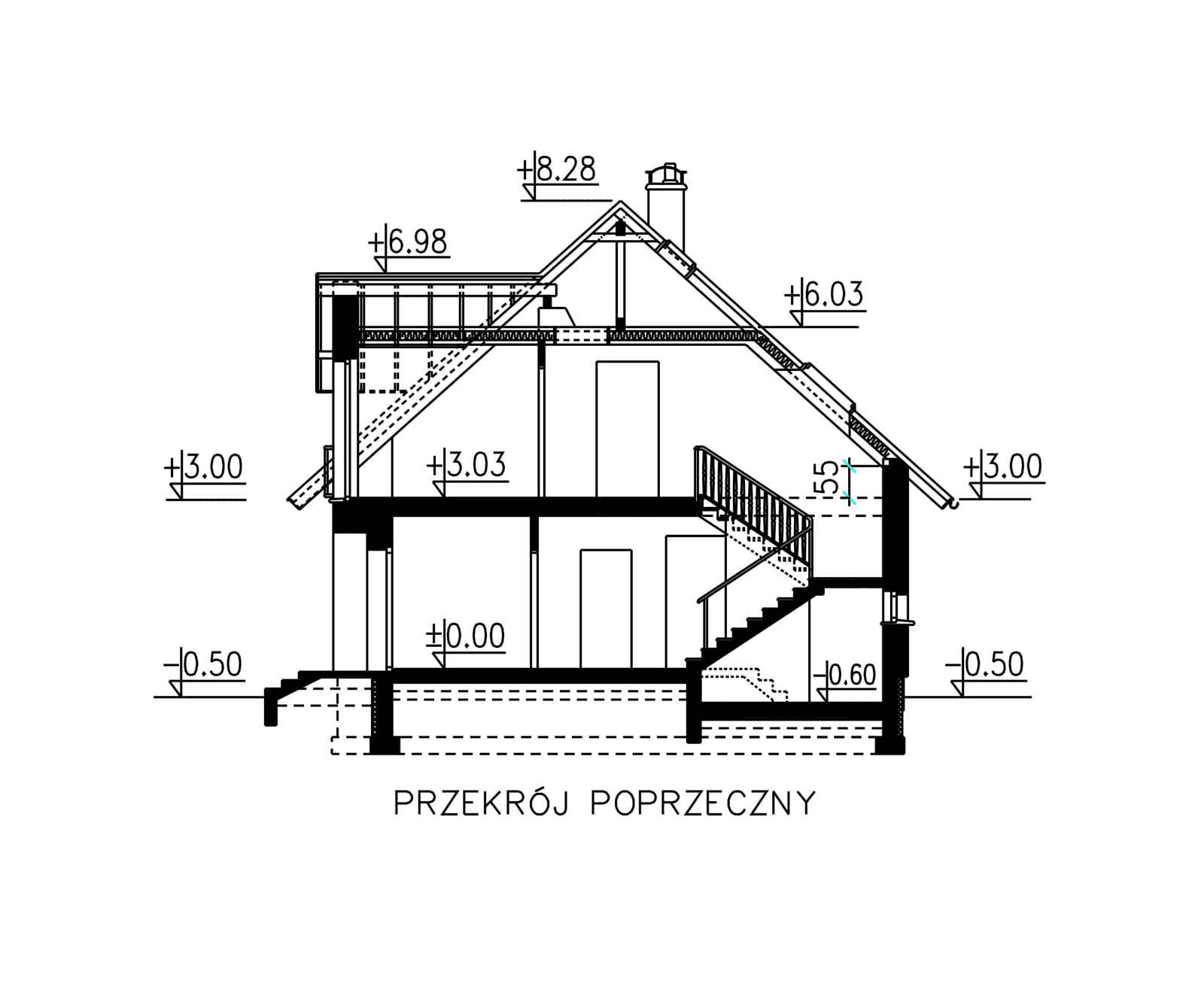 Przekrój domu BS-16 z lokalem