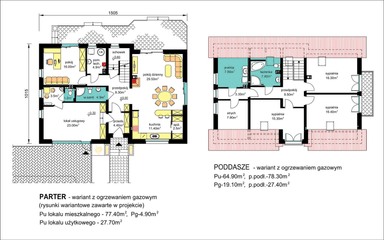 Rzuty parter/poddasze domu BS-16 wariant z lokalem ogrzewanie gazowe