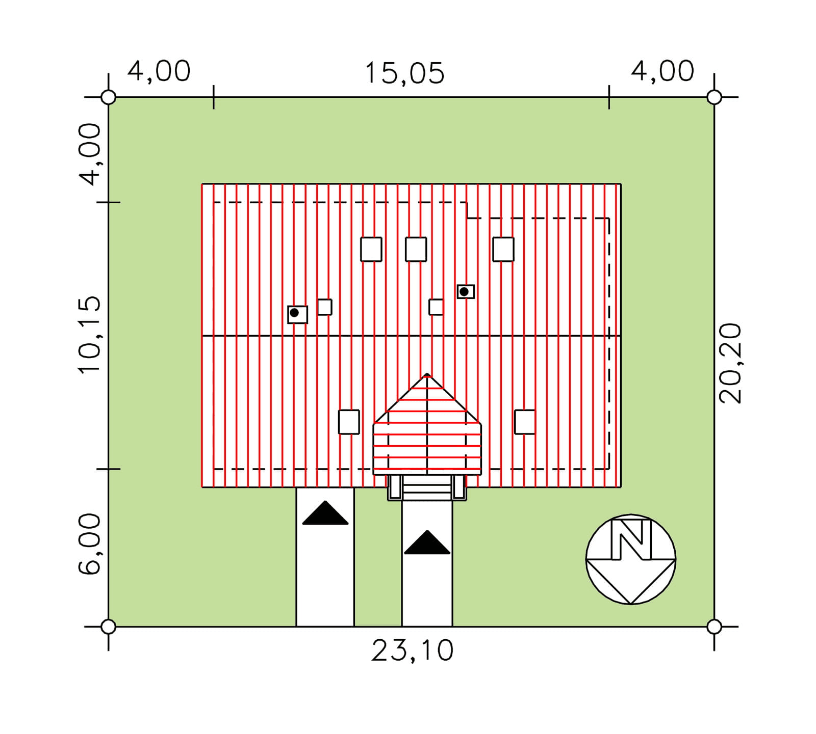 Rzut usytuowania domu BS-16 z lokalem na działce