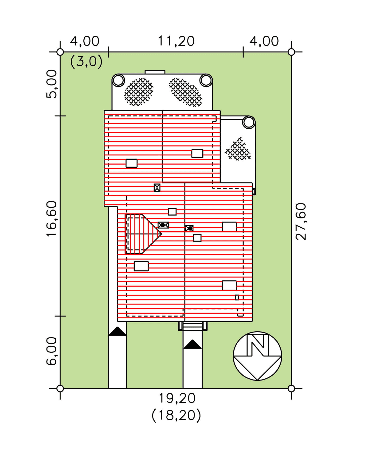 Rzut usytuowania domu BS-56 dwulokalowy na działce