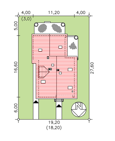 Rzut usytuowania domu BS-56 dwulokalowy na działce