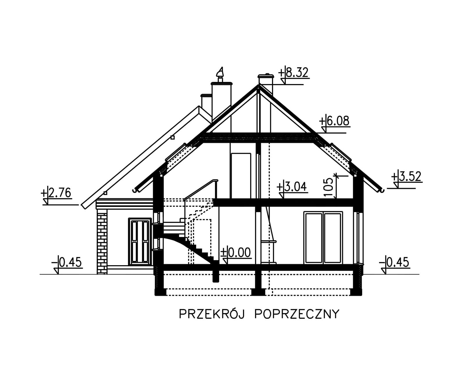 Przekrój domu BS-56 wariant 1 dwulokalowy