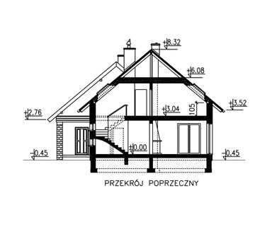 Przekrój domu BS-56 wariant 1 dwulokalowy