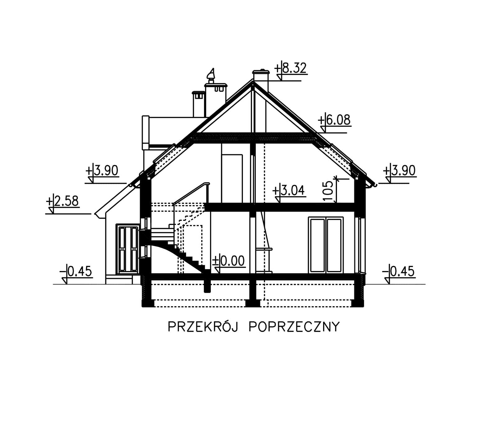 Przekrój domu BS-56 wariant 2 dwulokalowy