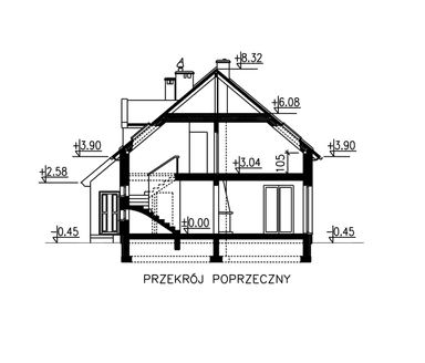 Przekrój domu BS-56 wariant 2 dwulokalowy