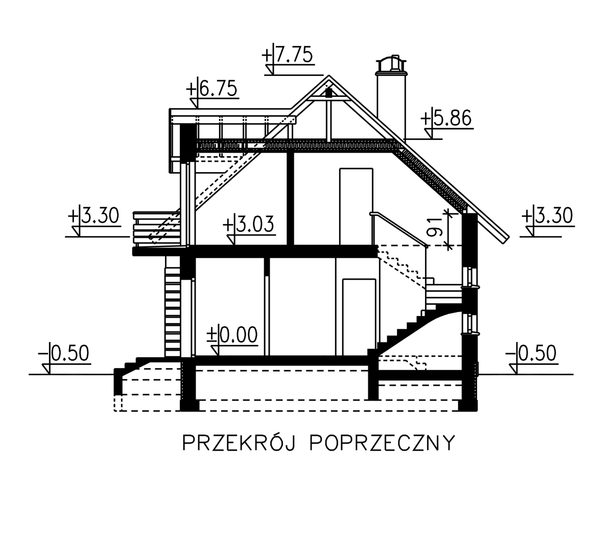 Przekrój domu jednorodzinnego BW-03 wariant 3