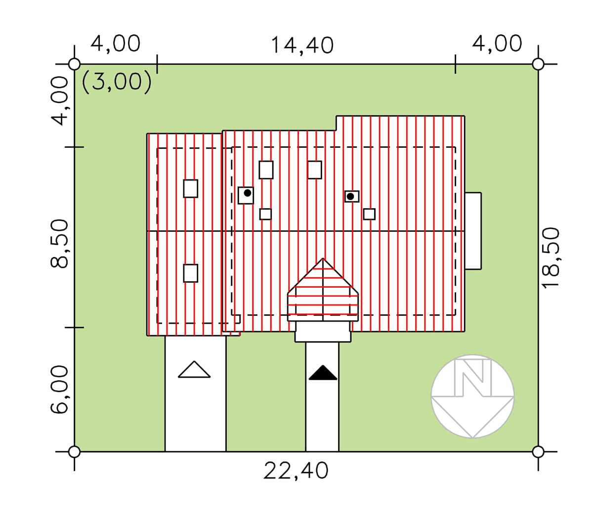 Rzut usytuowania domu jednorodzinnego BW-03 wariant 3 na działce