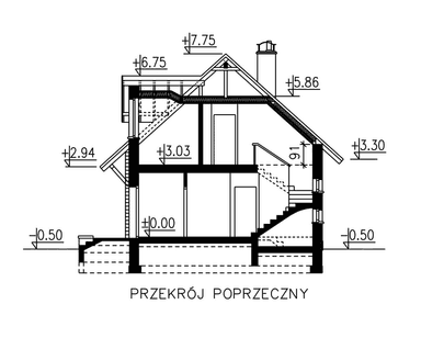 Przekrój domu jednorodzinnego BW-03 wariant 6