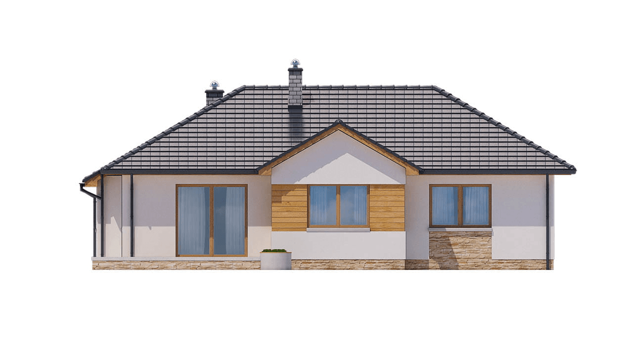 Elewacja tylna domu jednorodzinnego BW-16 wariant 1 z garażem lub bez