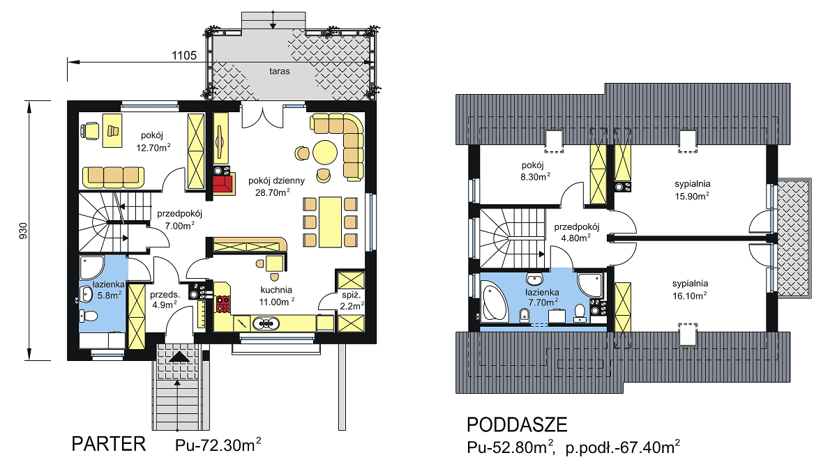 Rzuty parter/poddasze domu jednorodzinnego BW-18 podpiwniczony