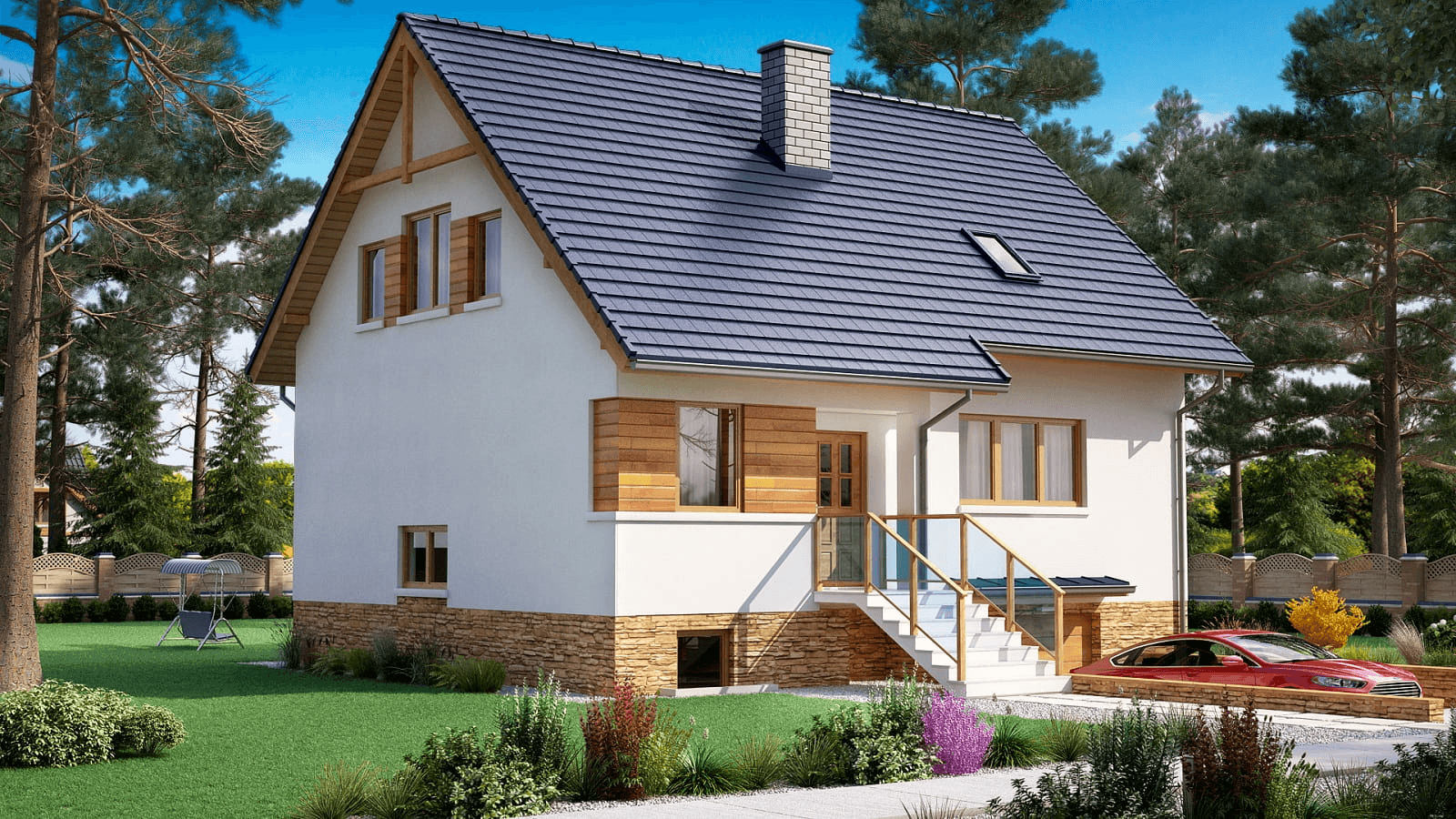 Wizualizacja domu jednorodzinnego BW-18 podpiwniczony