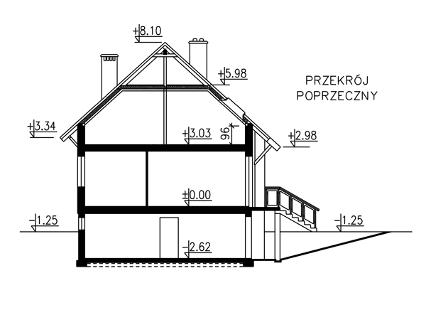Przekrój domu jednorodzinnego BW-19 podpiwniczony