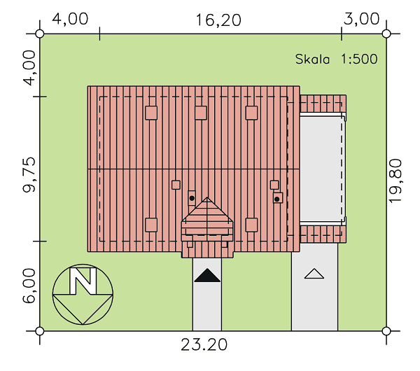 Usytuowanie domu na działce BW-24 z garażem