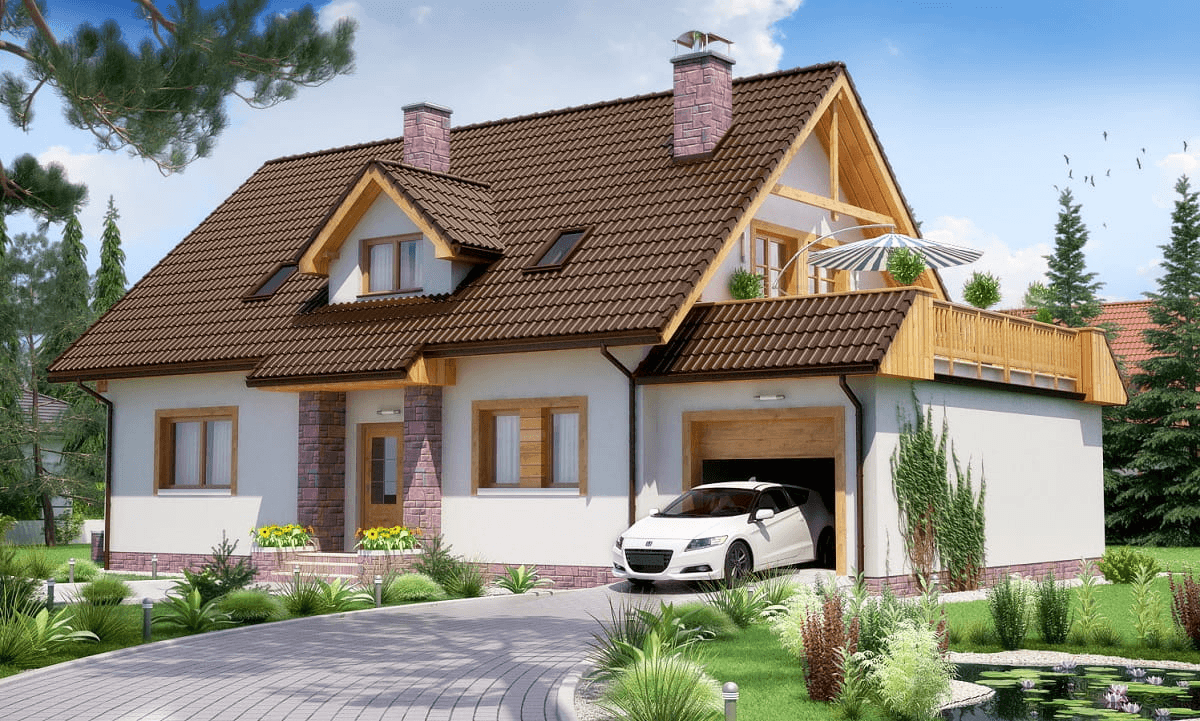 Wizualizacja projektu domu z poddaszem BW-24 z garażem