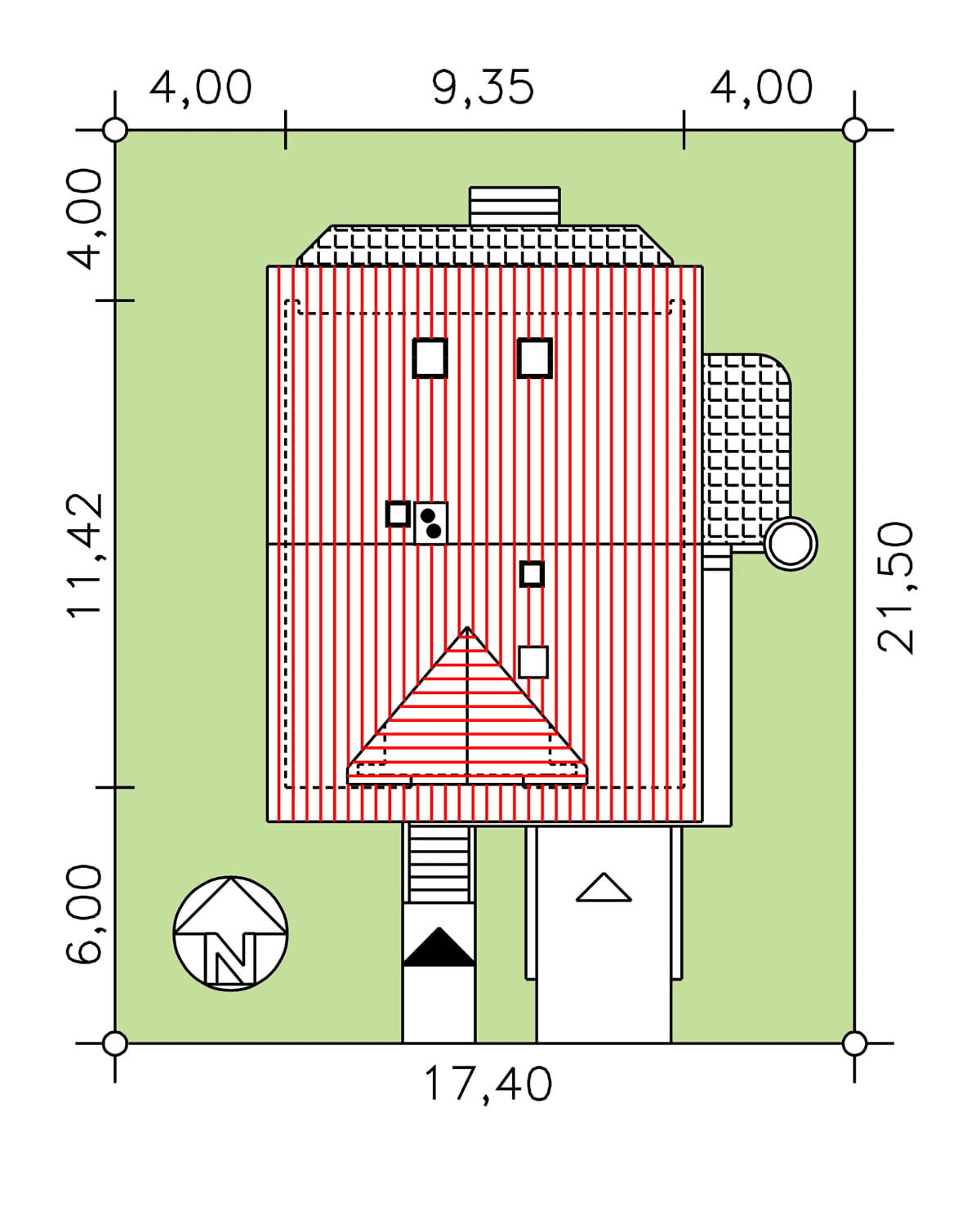 Rzut usytuowania domu jednorodzinnego BW-32 wariant 1 na działce