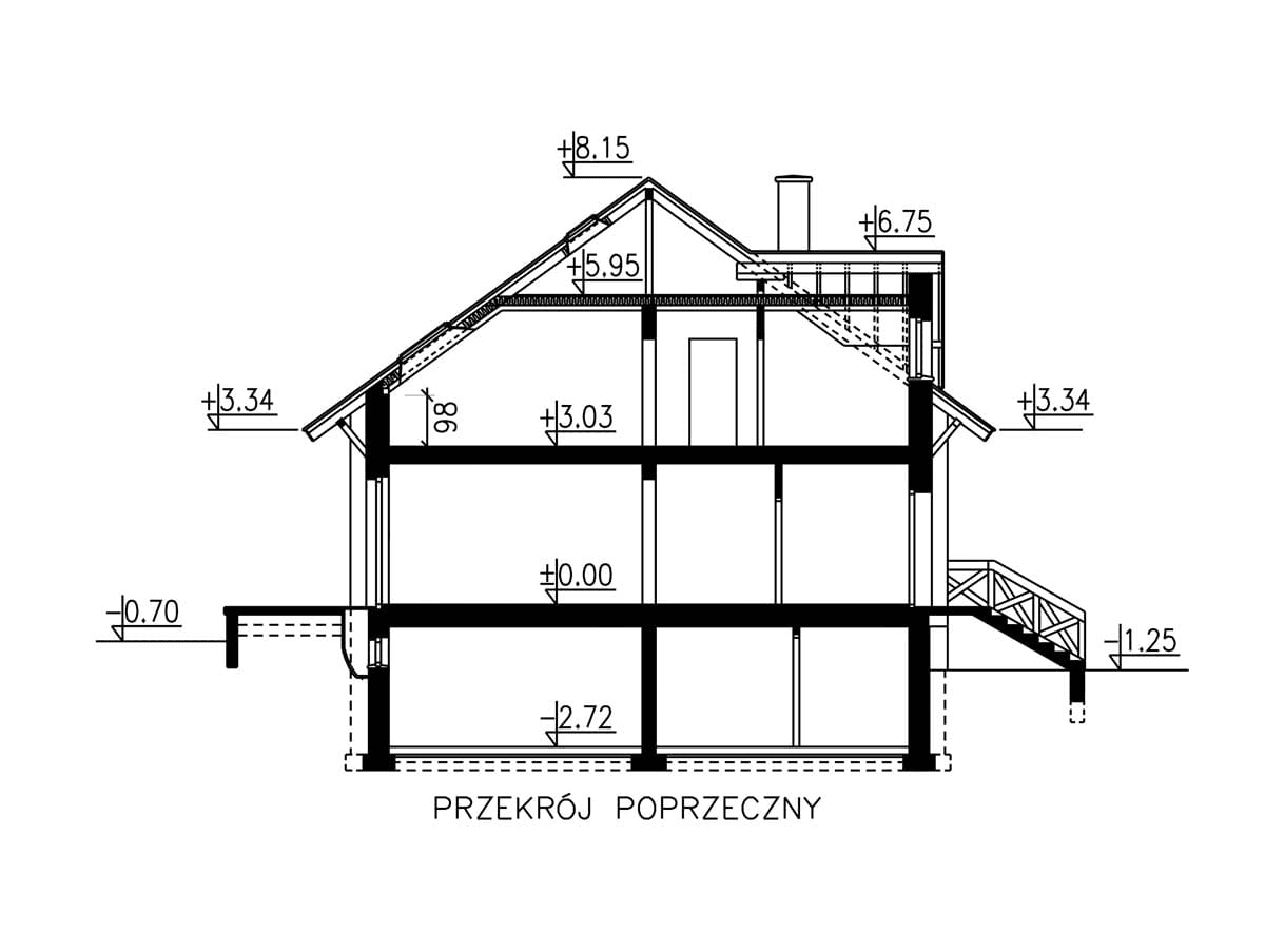 Przekrój domu jednorodzinnego BW-32 wariant 1