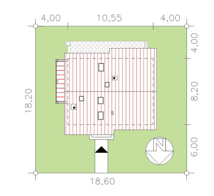 Rzut usytuowania domu jednorodzinnego BW-36(bez garażu) na działce