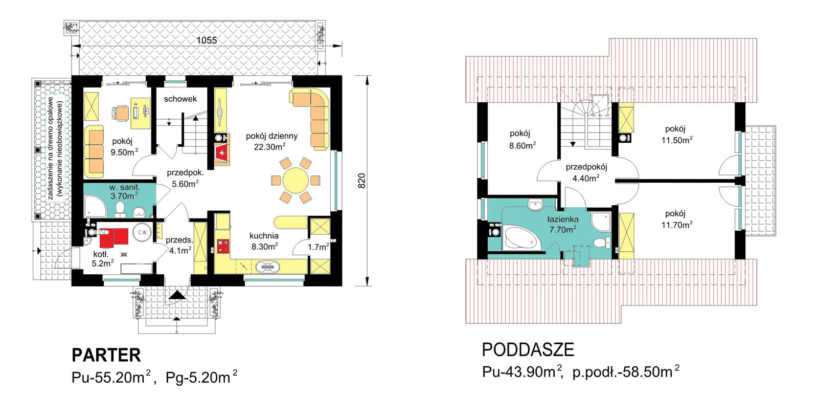 Rzuty parter/poddasze domu jednorodzinnego BW-36(bez garażu)