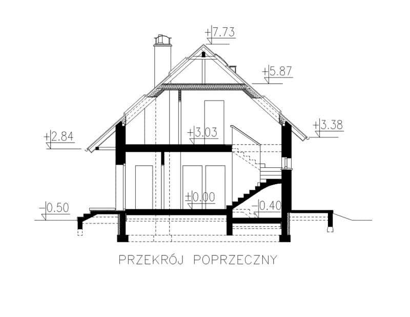 Przekrój domu jednorodzinnego BW-36(bez garażu)