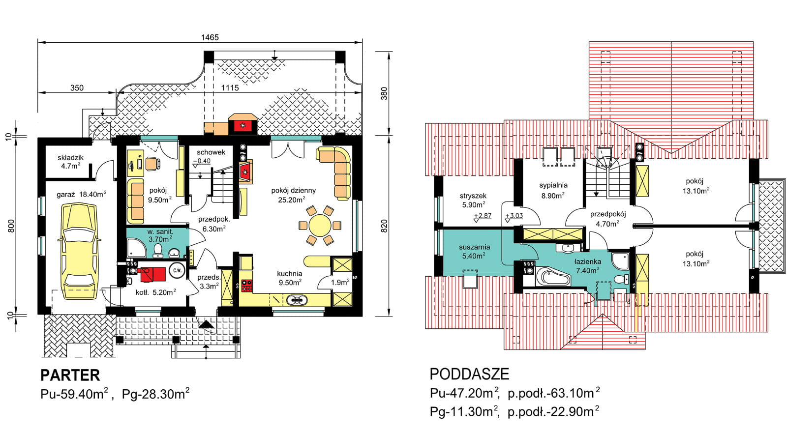 Rzuty parter/poddasze domu jednorodzinnego BW-36 wariant 10