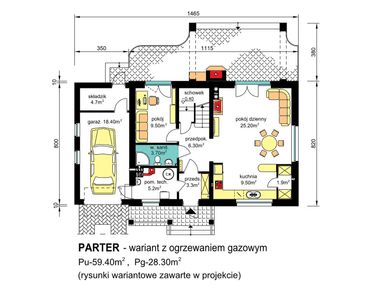 Rzut parteru domu jednorodzinnego BW-36 wariant 10 ogrzewanie gazowe