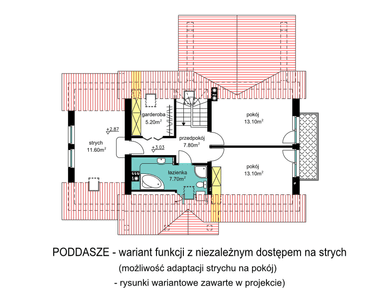 Rzut poddasza domu jednorodzinnego BW-36 wariant 10 z niezależnym dostępem na strych