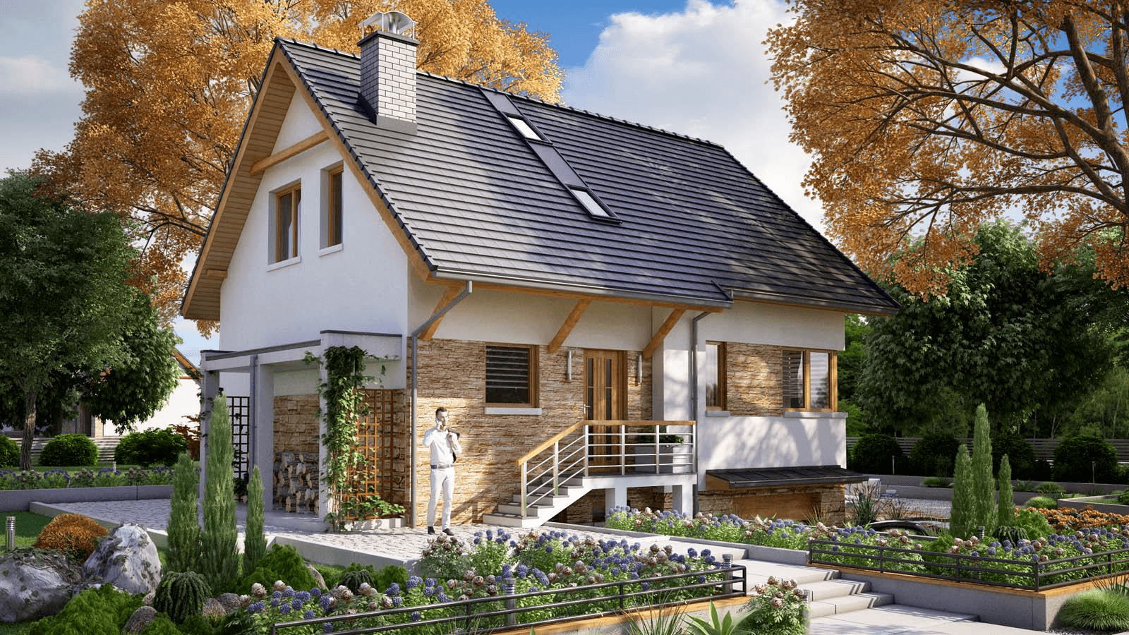 Wizualizacja domu jednorodzinnego BW-36 wariant 11 podpiwniczony